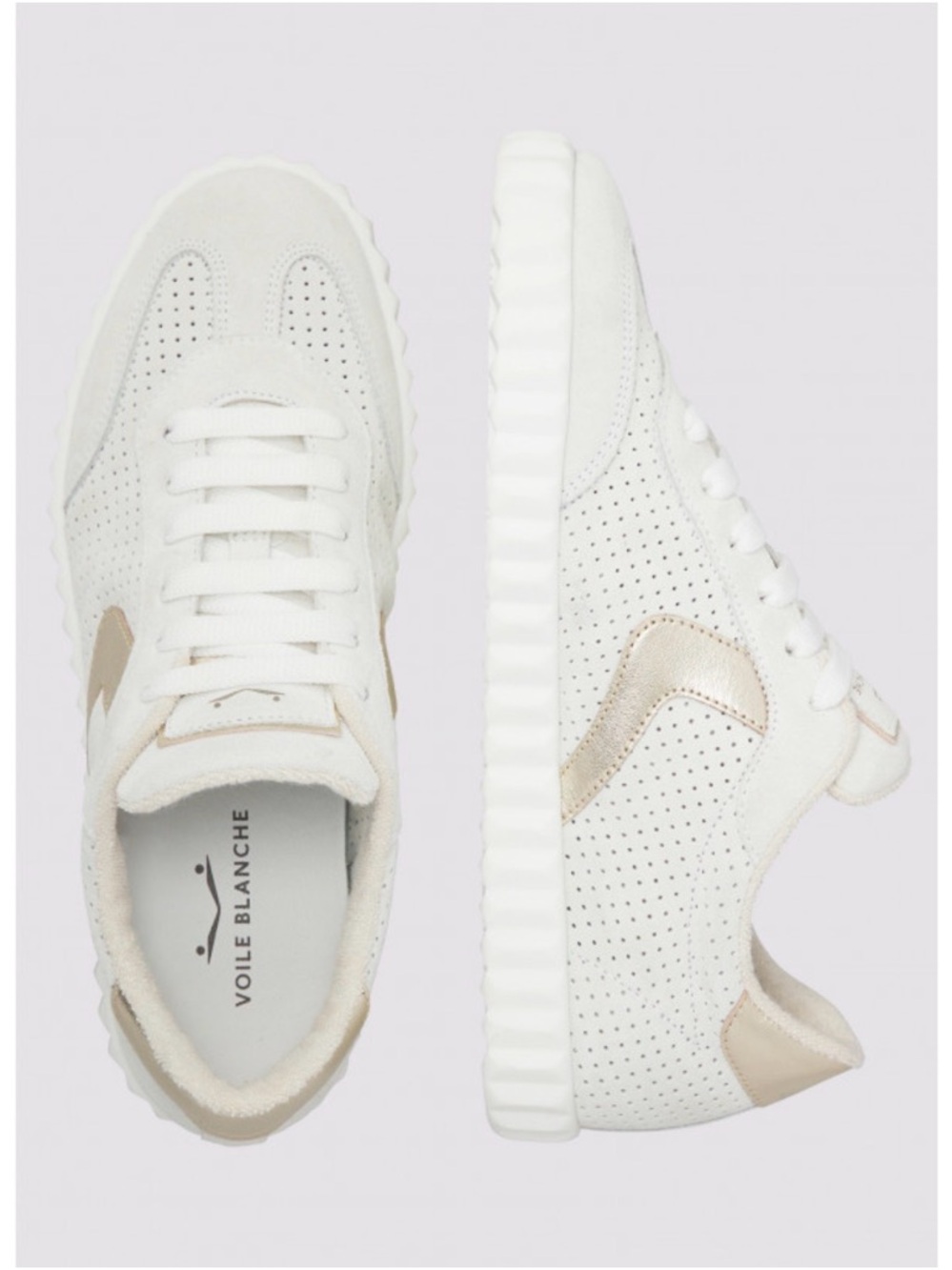 NWT VOILE BLANCHE INES Mesh 2 Leather And Suede Sneakers White-Platinum - Picture 4 of 16